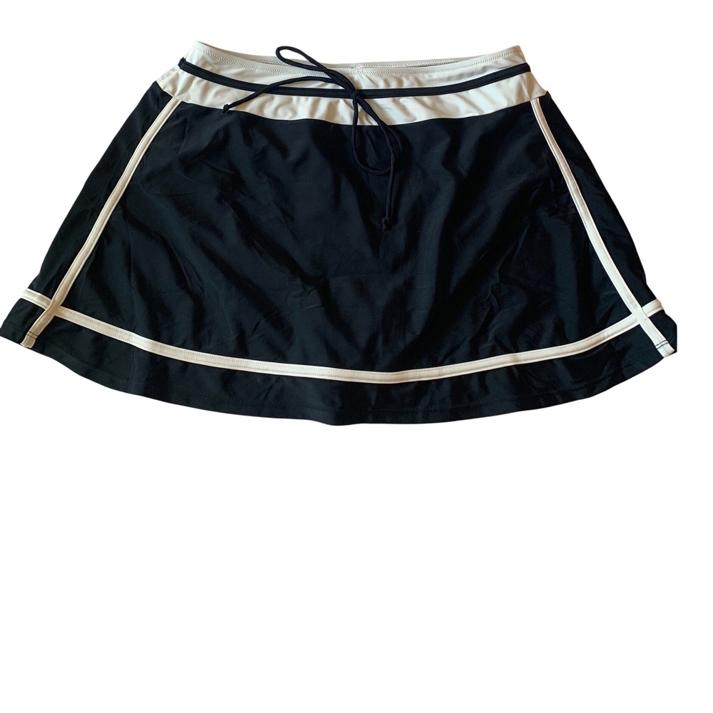 B Swim Womens Black White Contrast Trim Drawstring Swim Skirt Size Large
